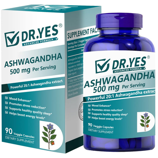 DR.YES Ashwagandha Capsules bottle on white background