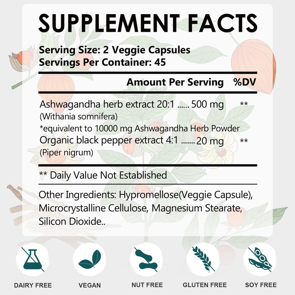 Ashwagandha capsules promoting sleep, mood and focus