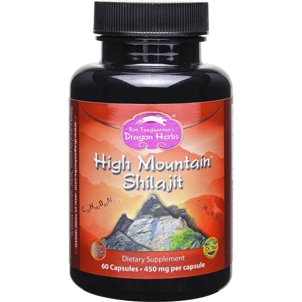 Dragon Herbs High Mountain Shilajit bottle and capsules