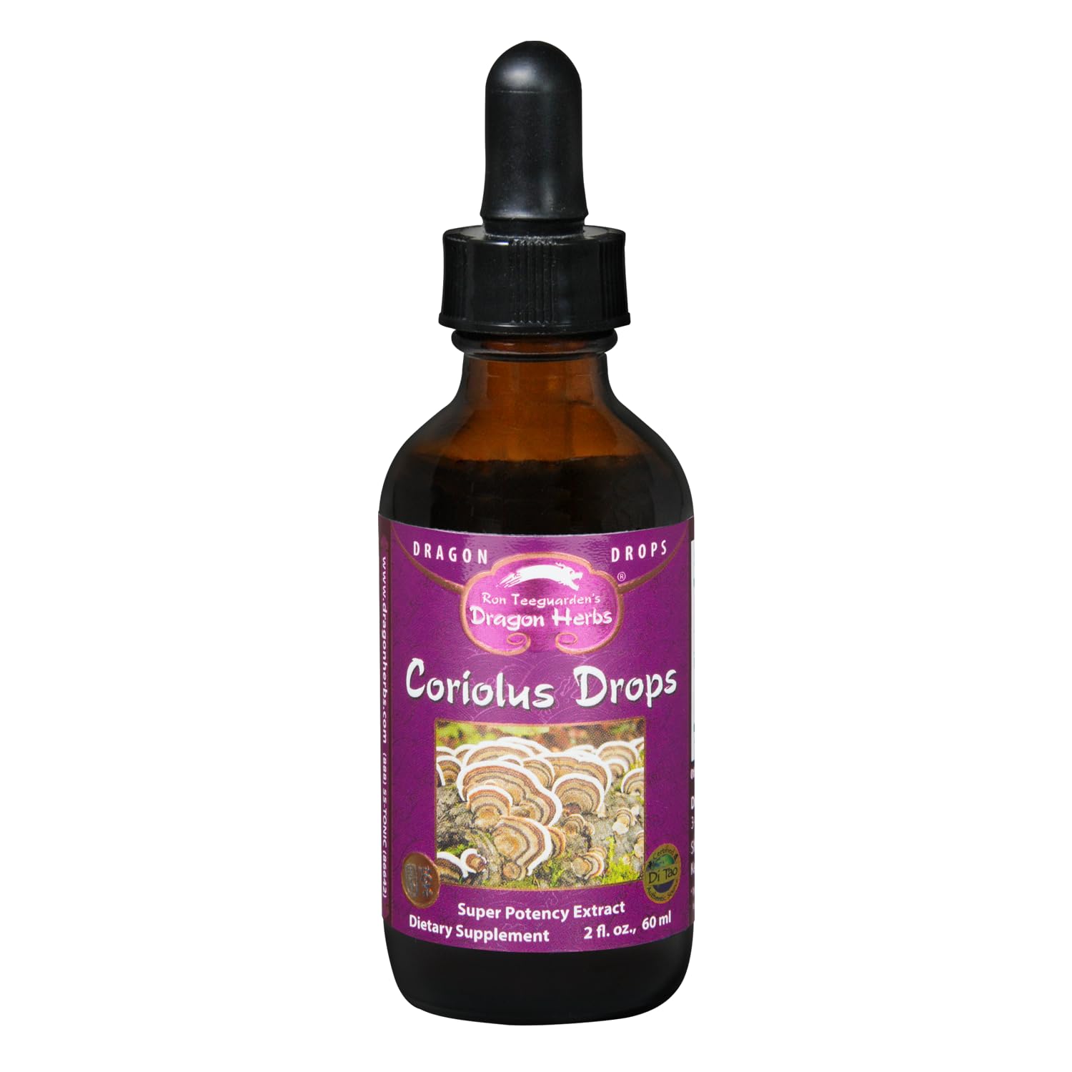 Dragon Herbs Turkey Tail Coriolus Wild Drops bottle and dropper