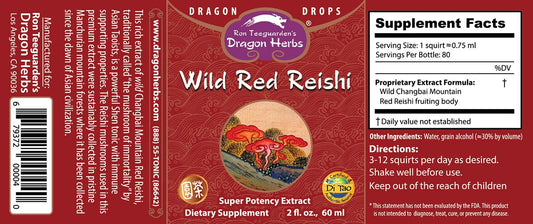 Packaging for Dragon Herbs Wild Red Reishi Drops 2 oz