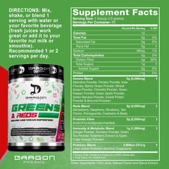 Close-up of ingredients inside Dragon Pharma Greens & Reds