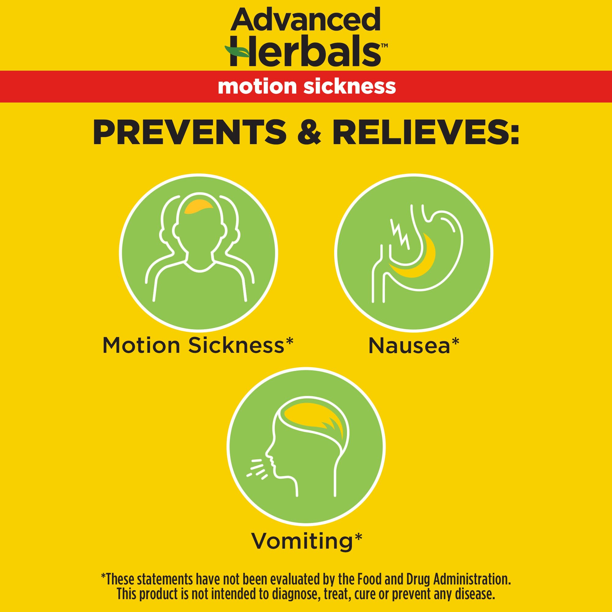 Dramamine Advanced Herbals ginger capsules closeup highlight natural ginger for nausea prevention.