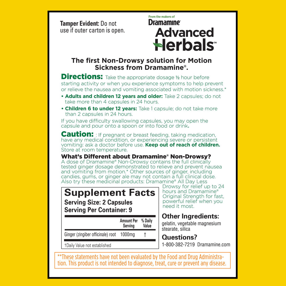 Dramamine Advanced Herbals on cruise or travel scene highlights motion sickness relief during trips.