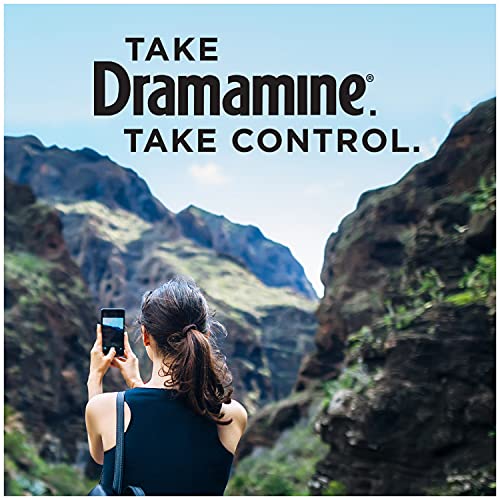 Dramamine orange chewables on plane scene for in-flight relief.