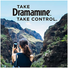 Dramamine orange chewables on plane scene for in-flight relief.