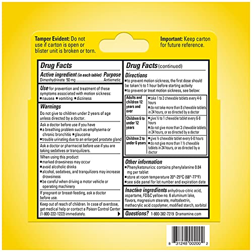 Dramamine orange taste preview shows tasty flavor with quick relief.
