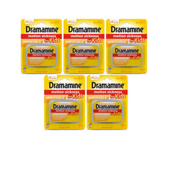 Dramamine Kids chewables grape tablet for quick travel relief.