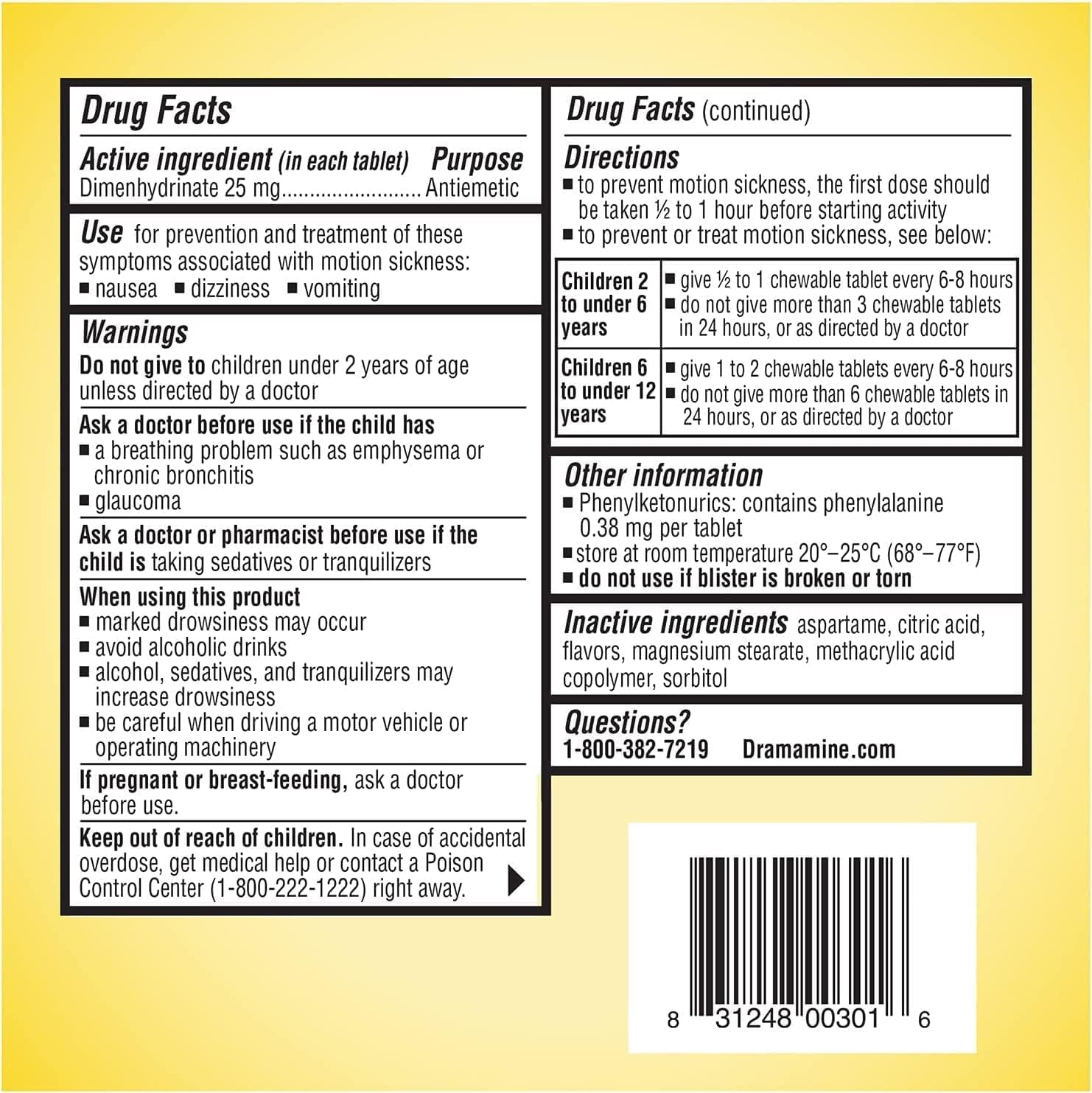 Dramamine Kids dosing guide image showing age-appropriate use.