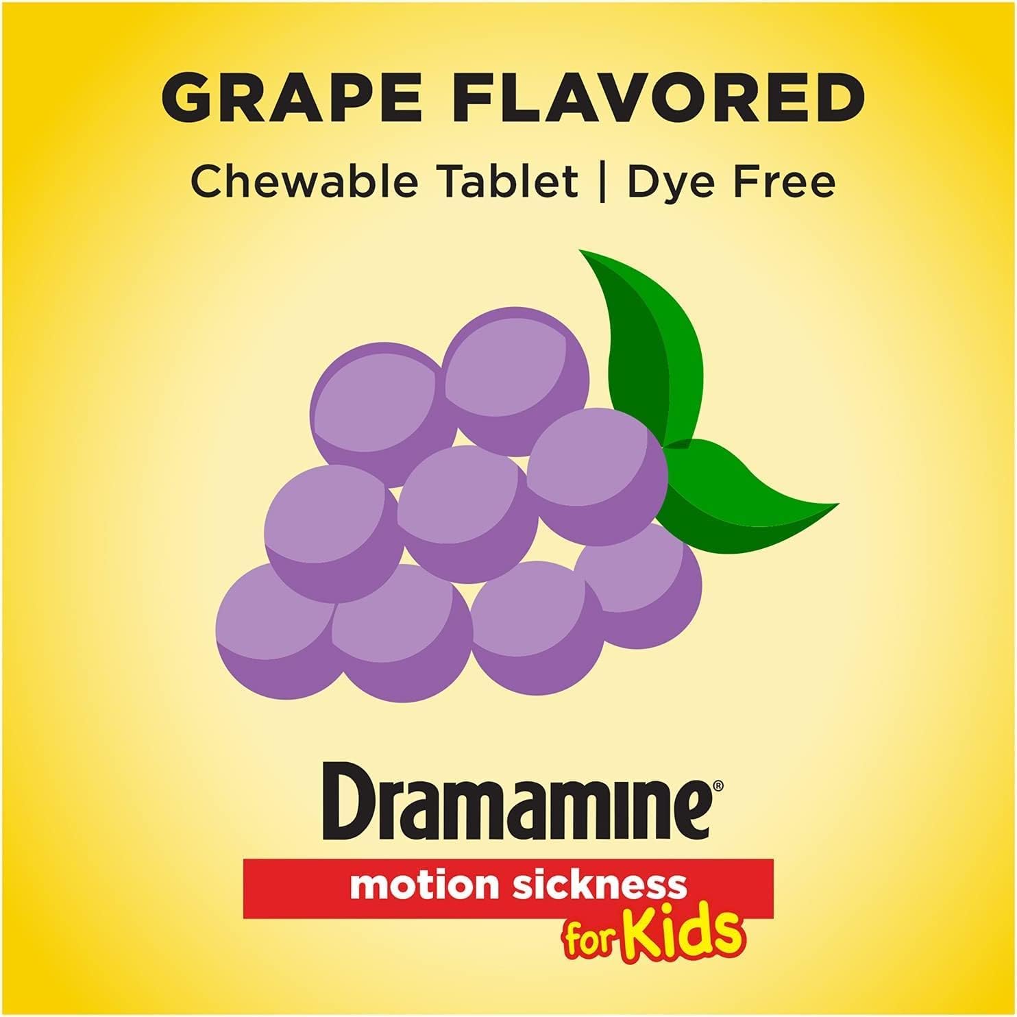 Dramamine Kids travel case included for car boat and plane trips.