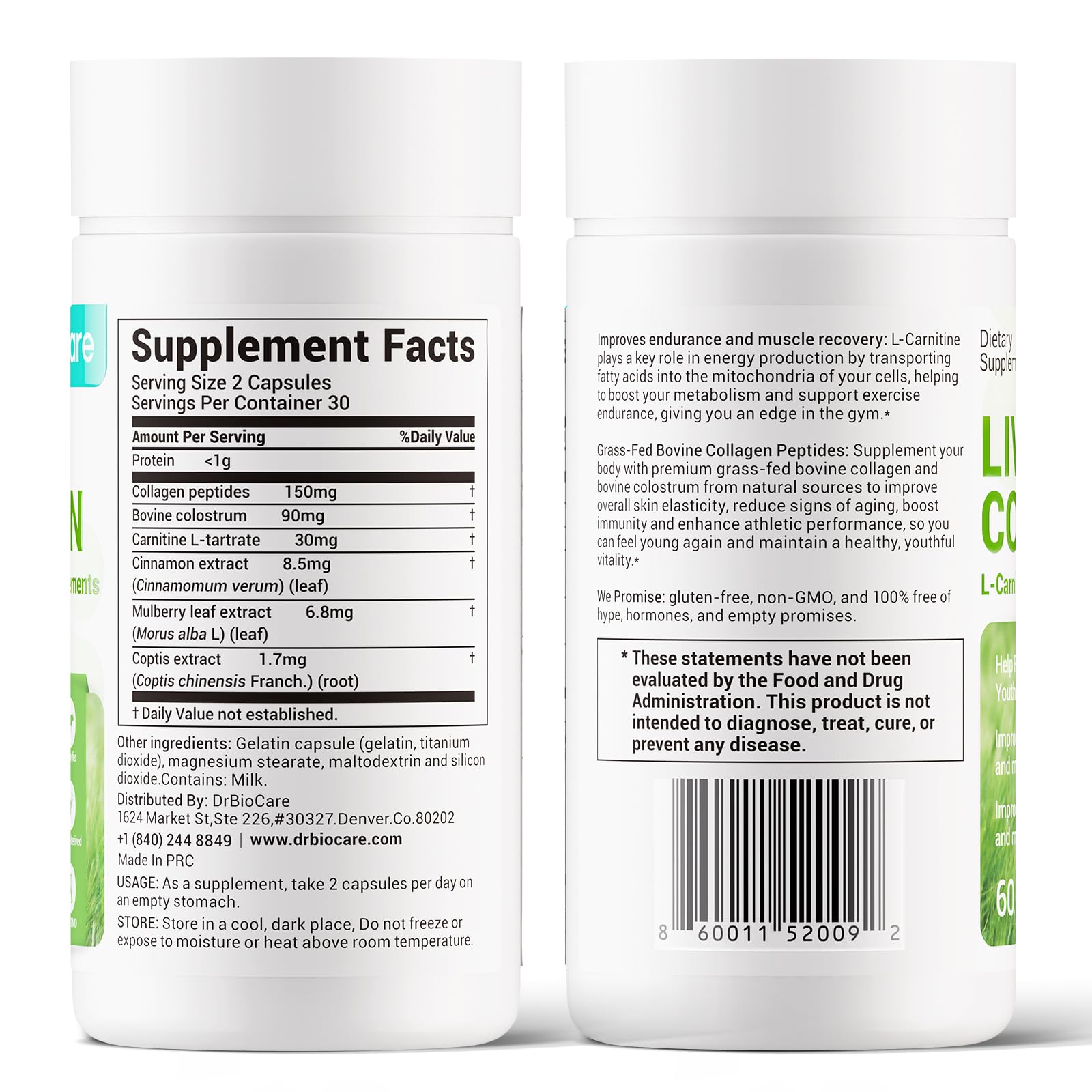 Nutrition facts panel with 120 capsules bottle