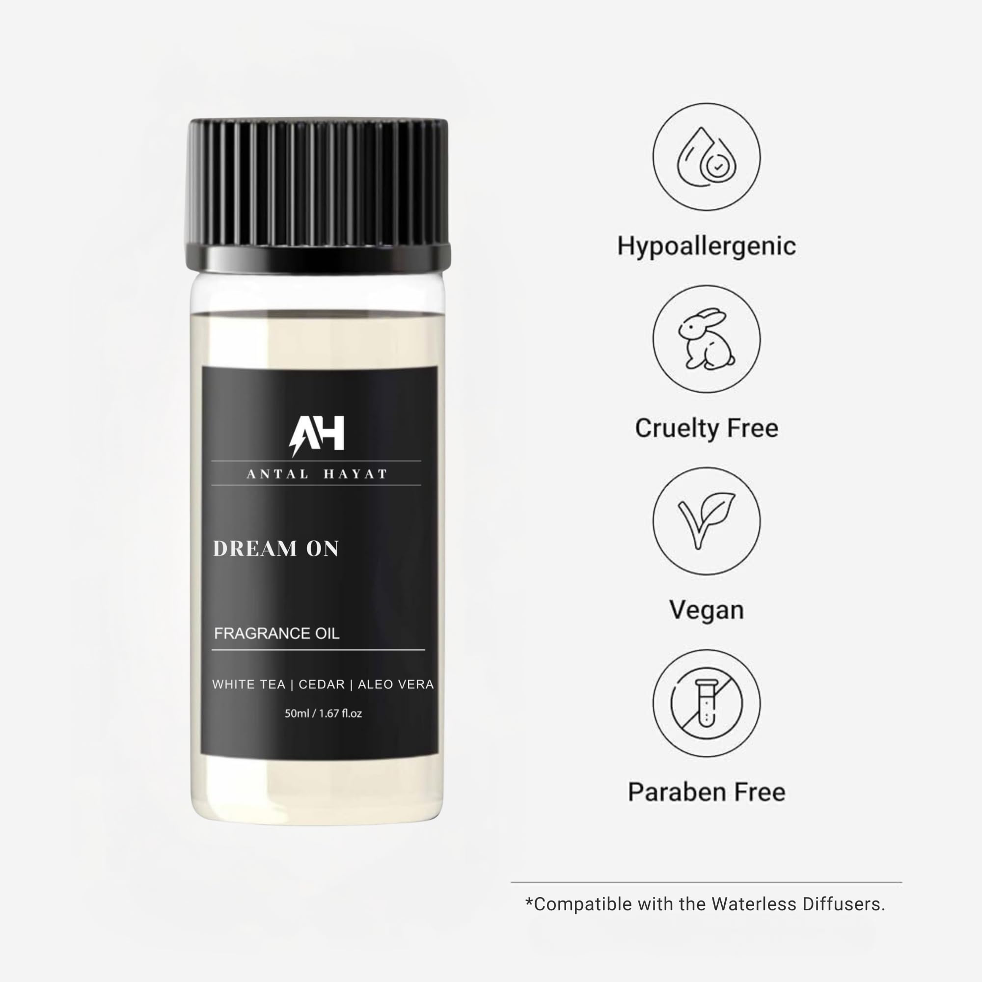 Close-up of Dream On diffuser oil bottle with Westin-inspired label