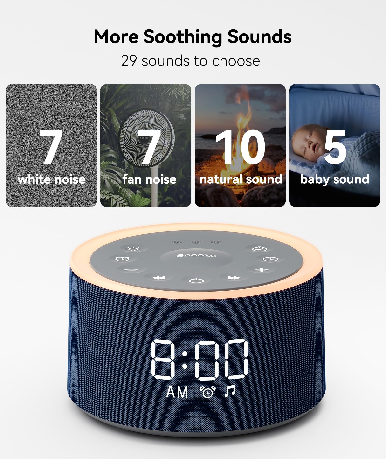 Dreamegg D1+ warm night-light on creates a cozy, calming ambience for nighttime routines.