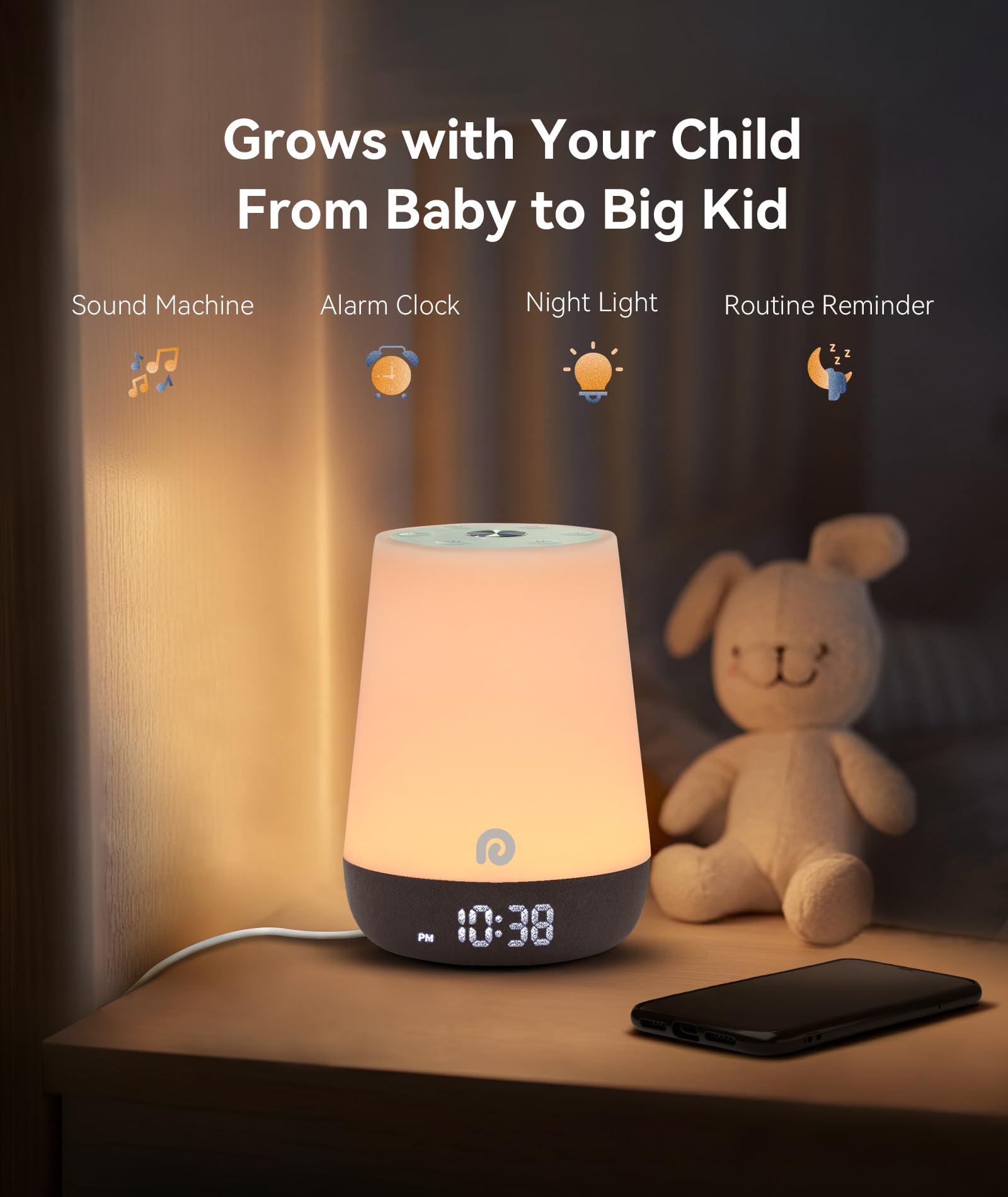 Dreamegg Nite 1 night light solid color creates gentle illumination for bedtime.