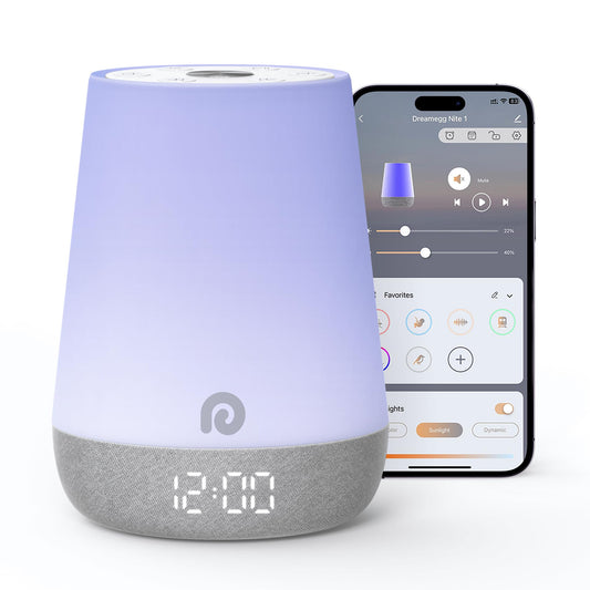 Dreamegg Nite 1 sound machine in action delivering soothing audio for calm bedtime.