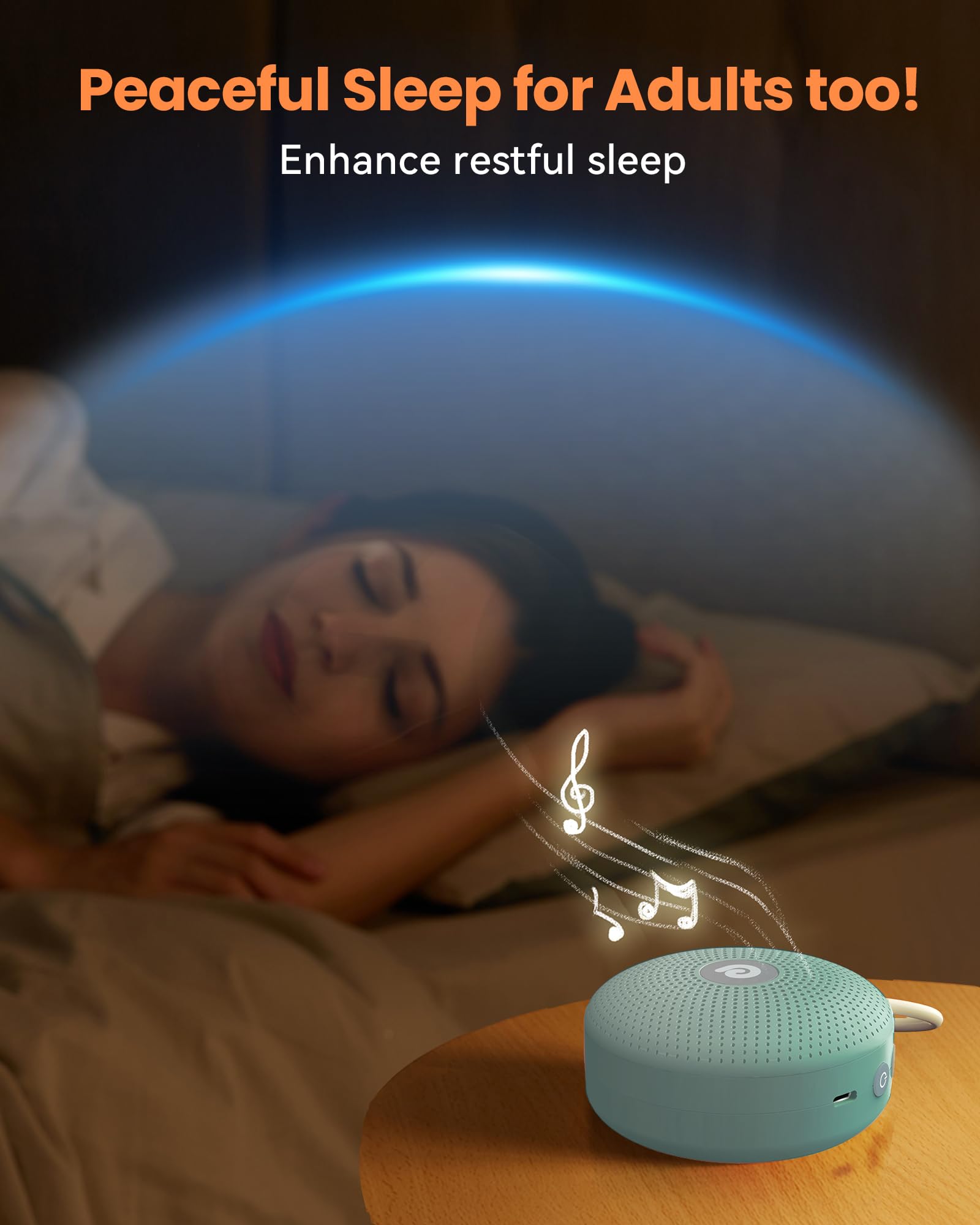 Dreamegg sound therapy machine with lanyard travel loop for portable attachment.