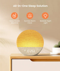 Dreamegg Sunrise 1 dimmable night light with 9 colors enhances bedroom ambience.