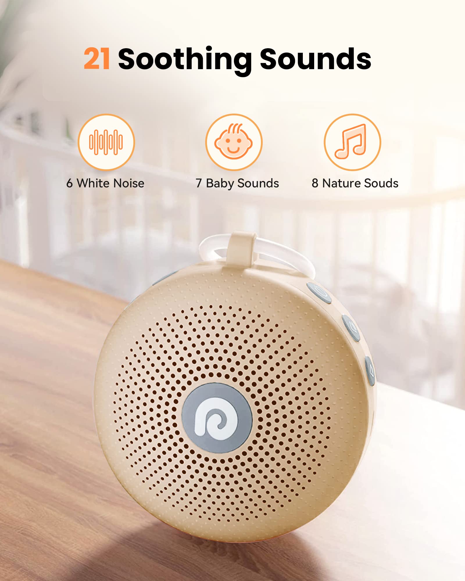 Dreamegg White Noise Machine with 21 soothing sounds for versatile use.
