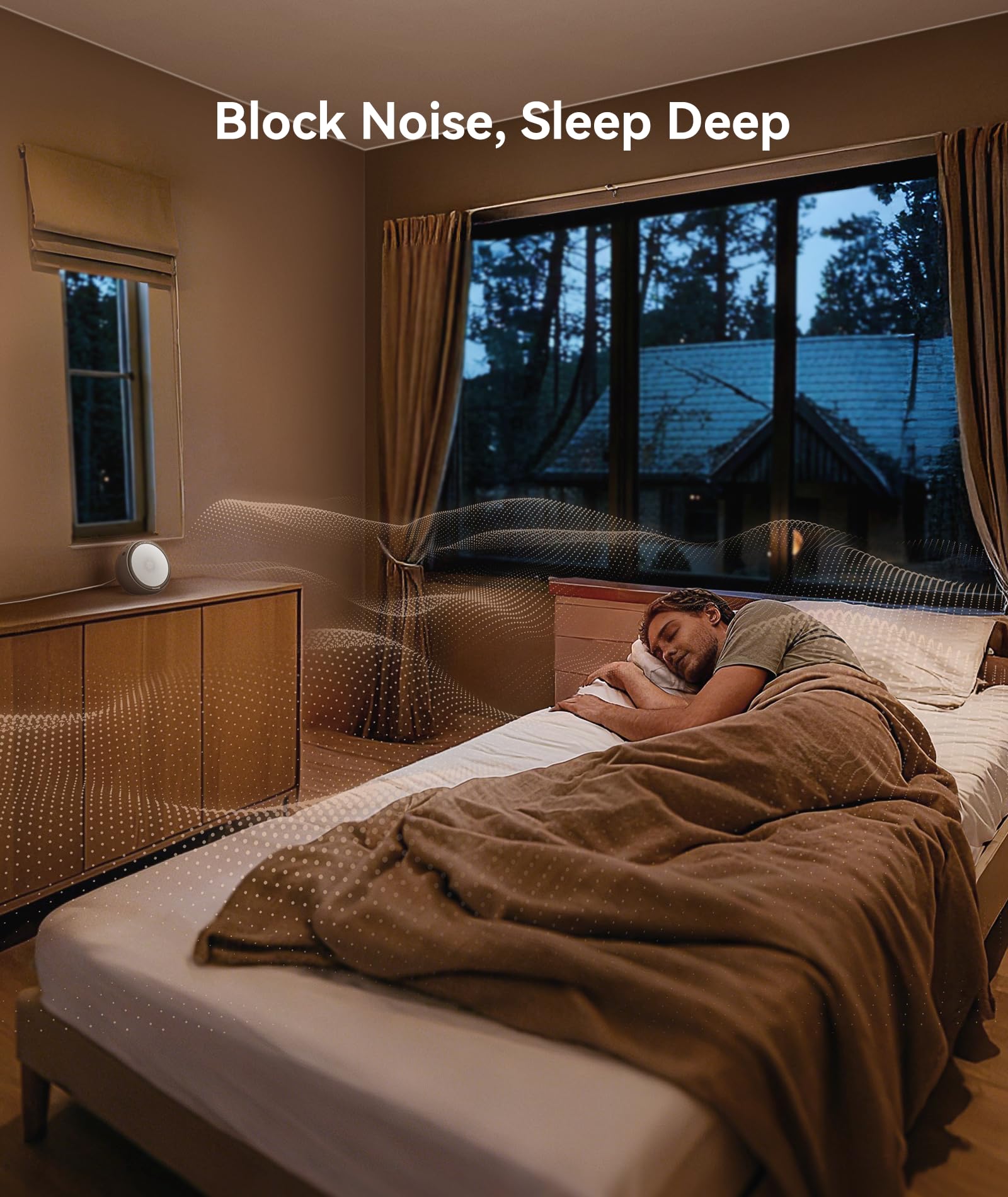 Dreamegg white noise machine display panel shows 10W driver and clear controls.