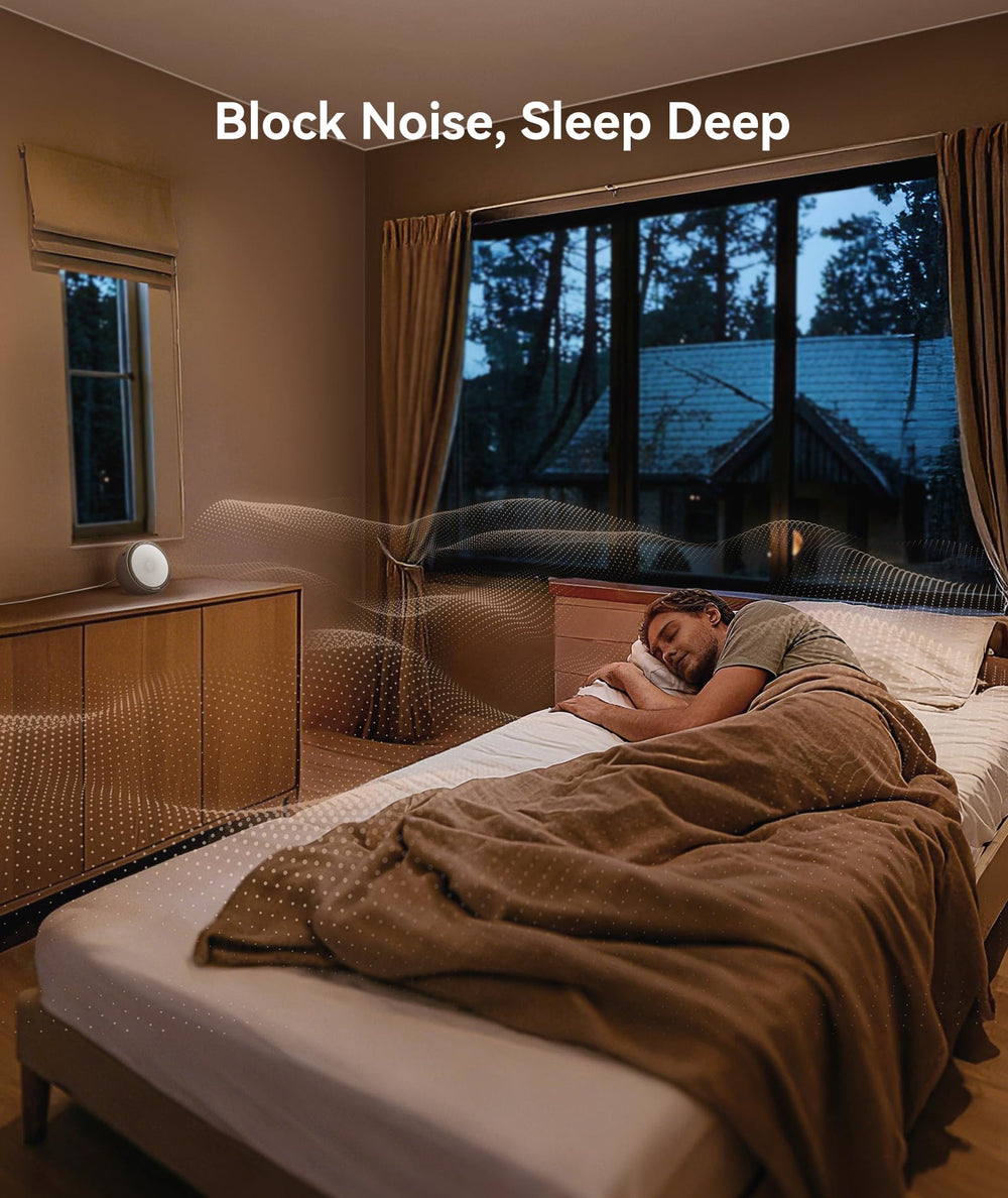 Dreamegg white noise machine display panel shows 10W driver and clear controls.