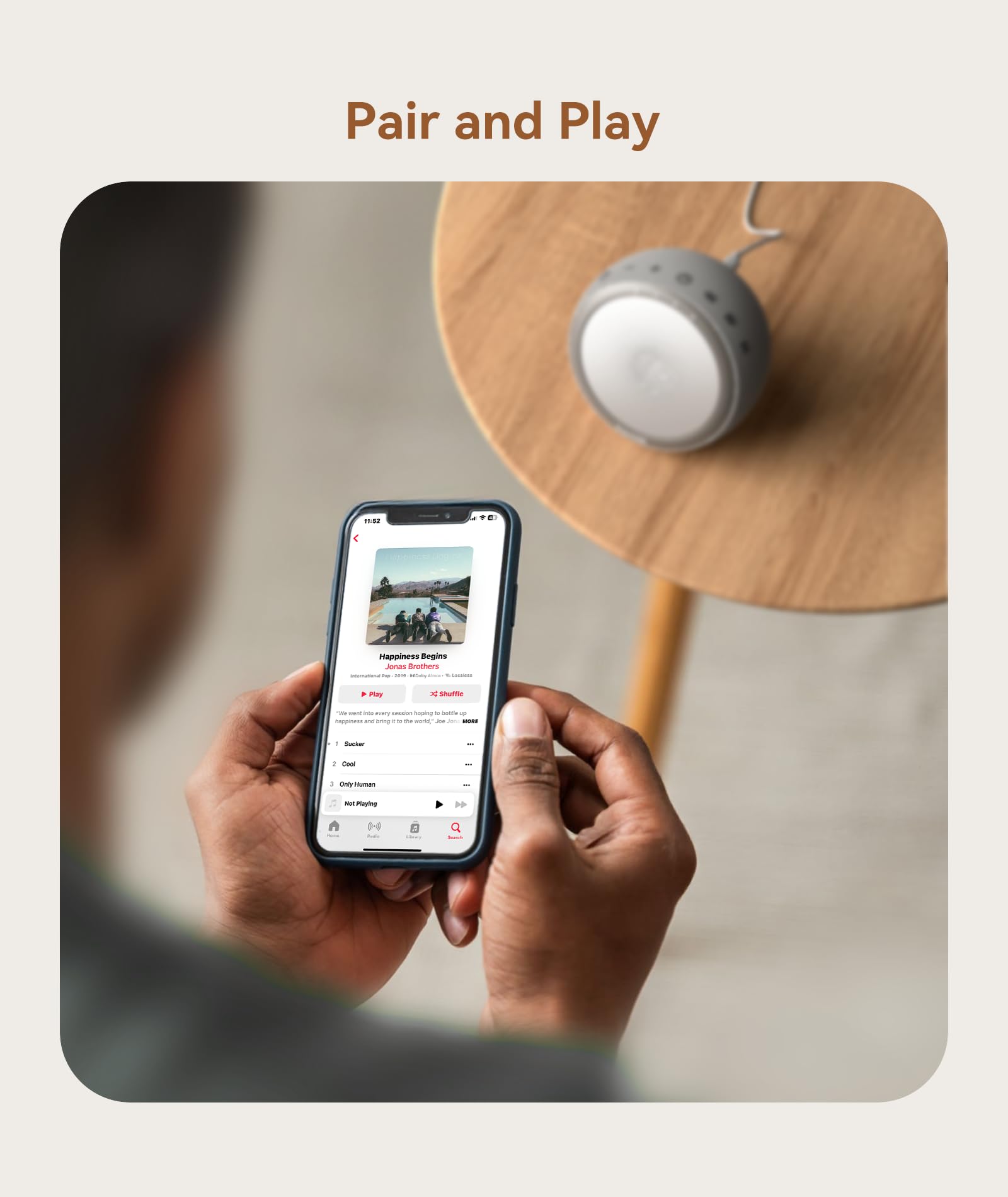 Dreamegg in-bedroom setup shows private space with 29 sound options.