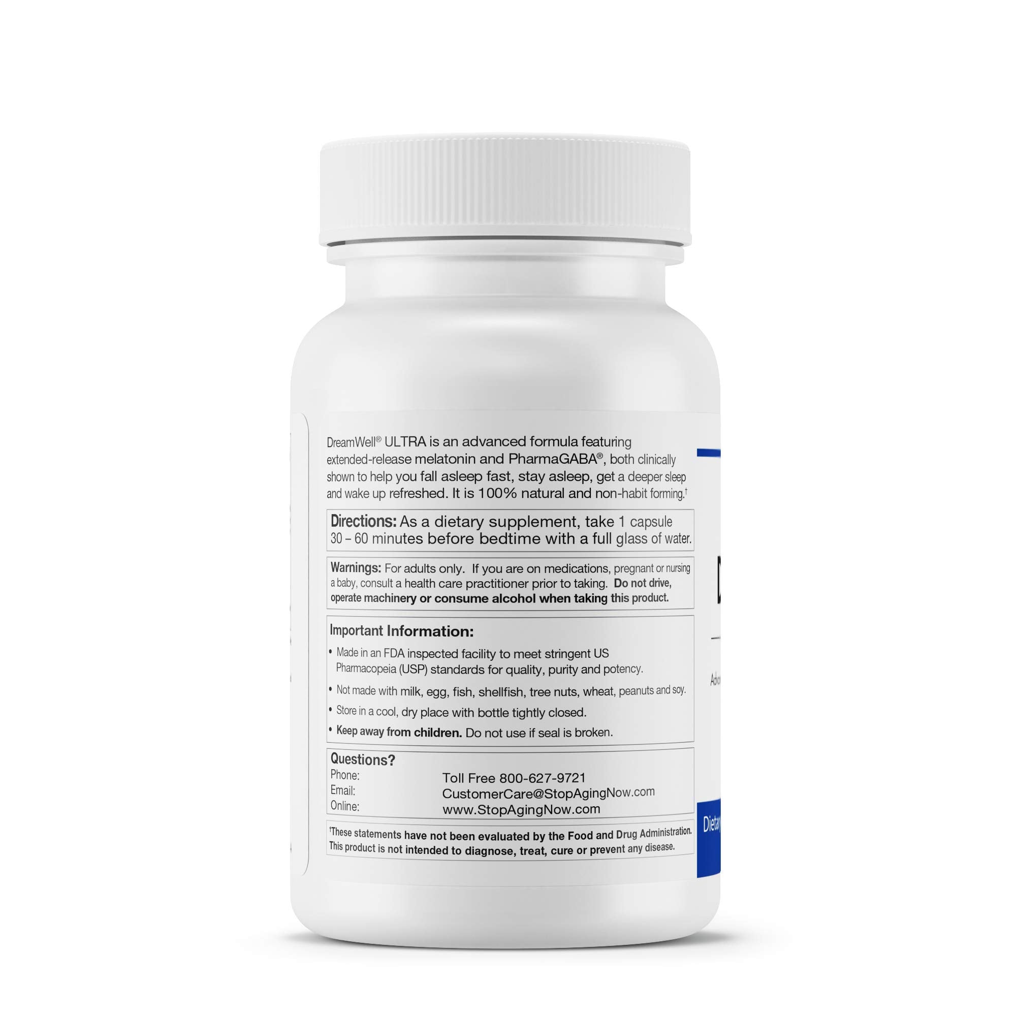 Close-up of DreamWell Ultra ingredients featuring melatonin and GABA