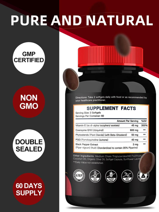 Close-up of CoQ10 600 mg Ubiquinol label