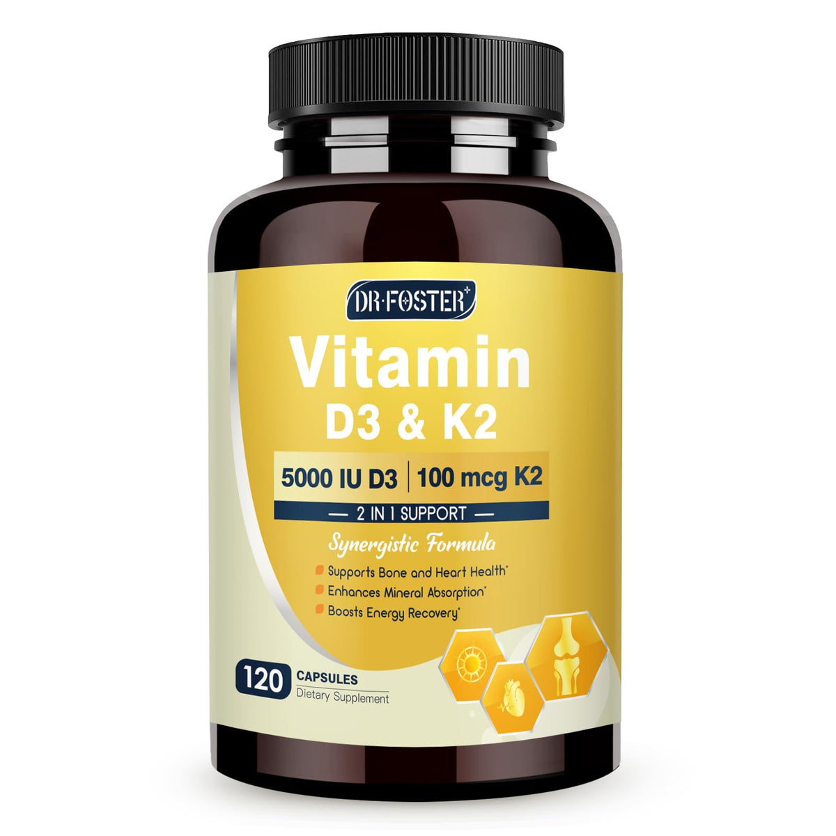 Front view of DRFOSTER Vitamin D3 & K2 bottle