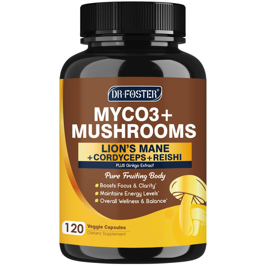 DRFOSTER Lions Mane capsules bottle front with 120 capsules