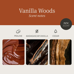 Sleek modern packaging of Drift Vanilla Woods candle
