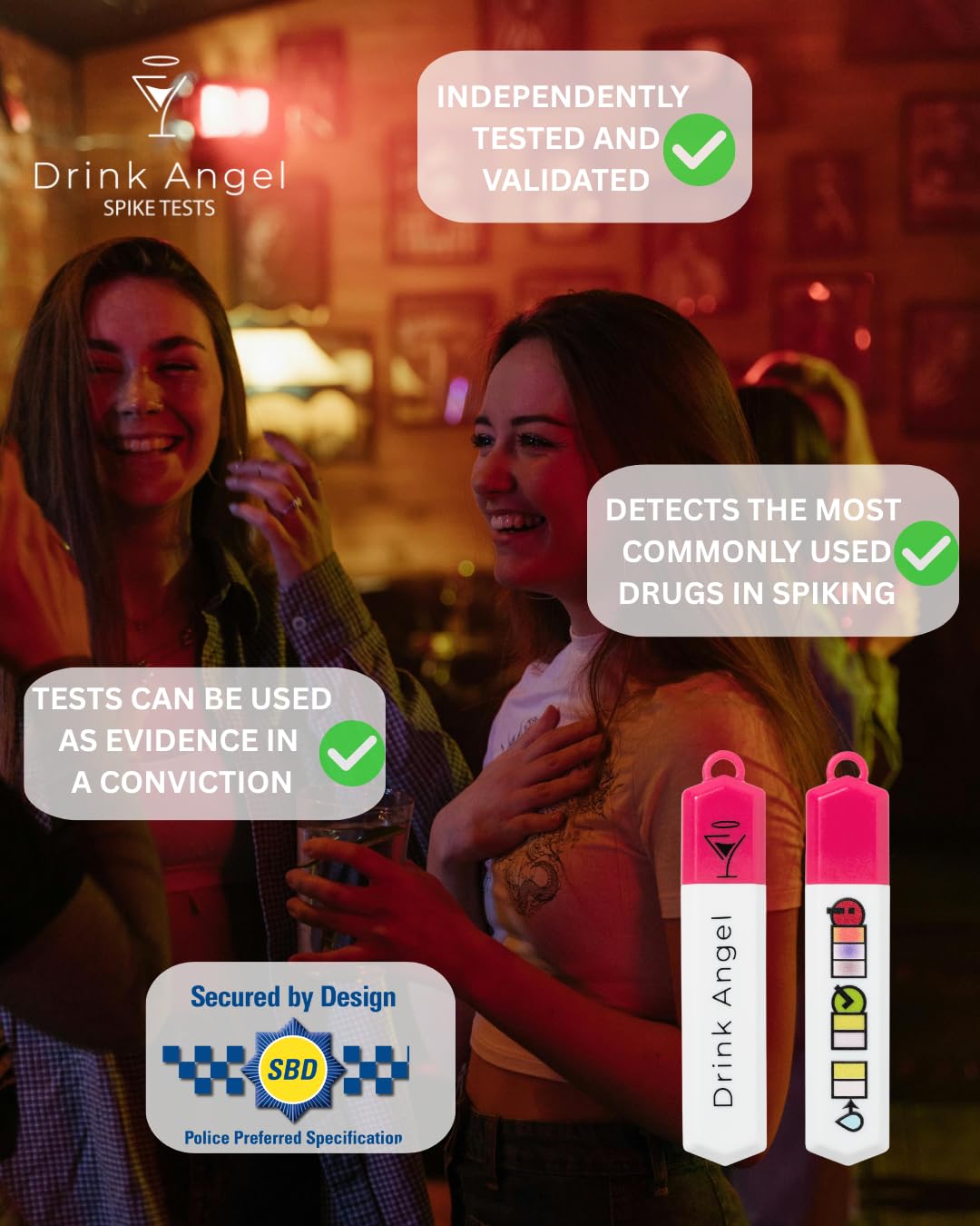 Neon pink Drink Angel Spike Test Kit for drink spiking prevention
