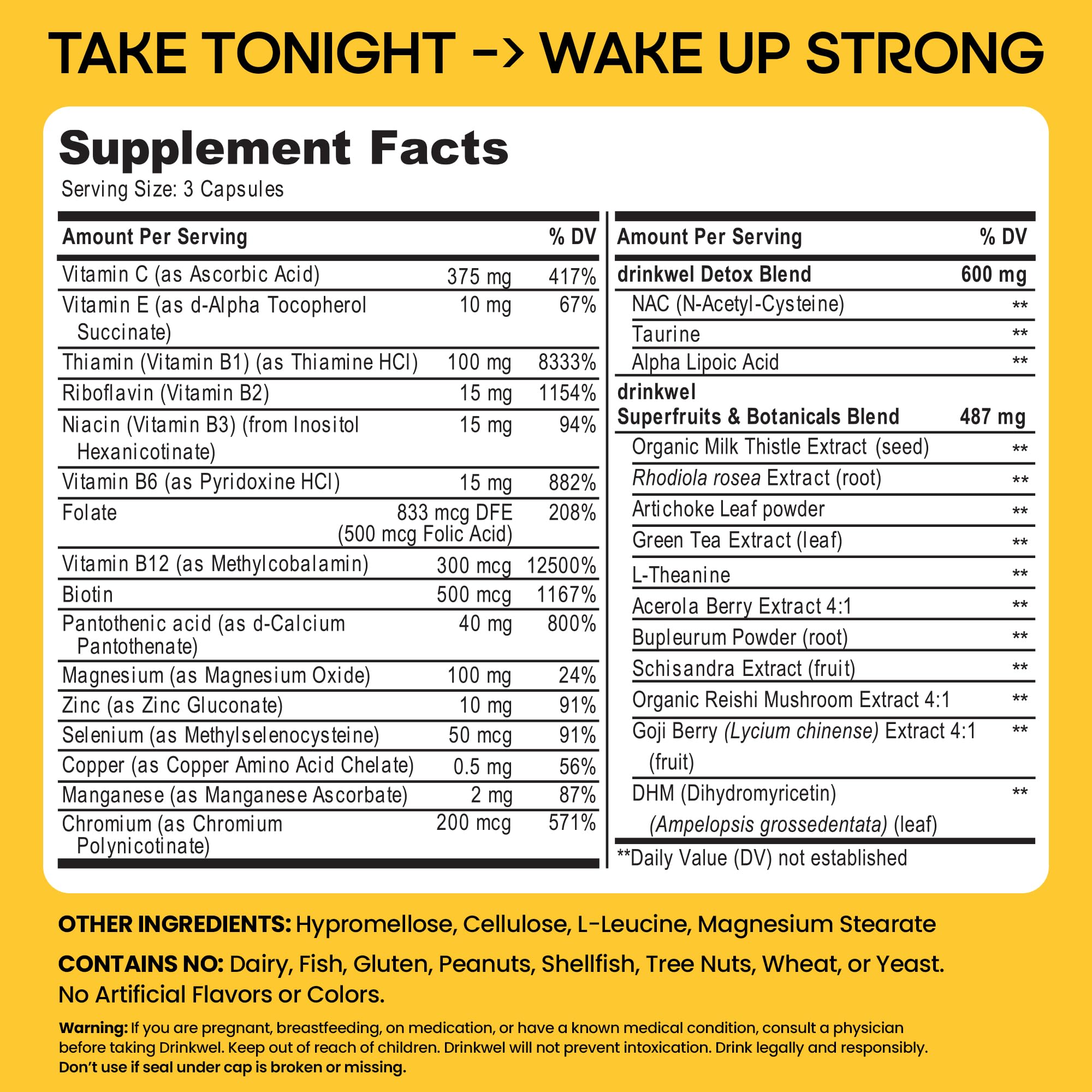 Ingredients and supplement facts on packaging