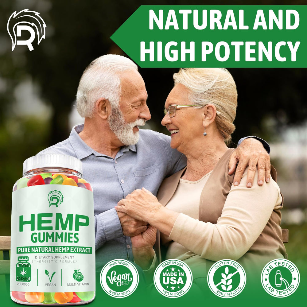 Assorted hemp gummies on white background