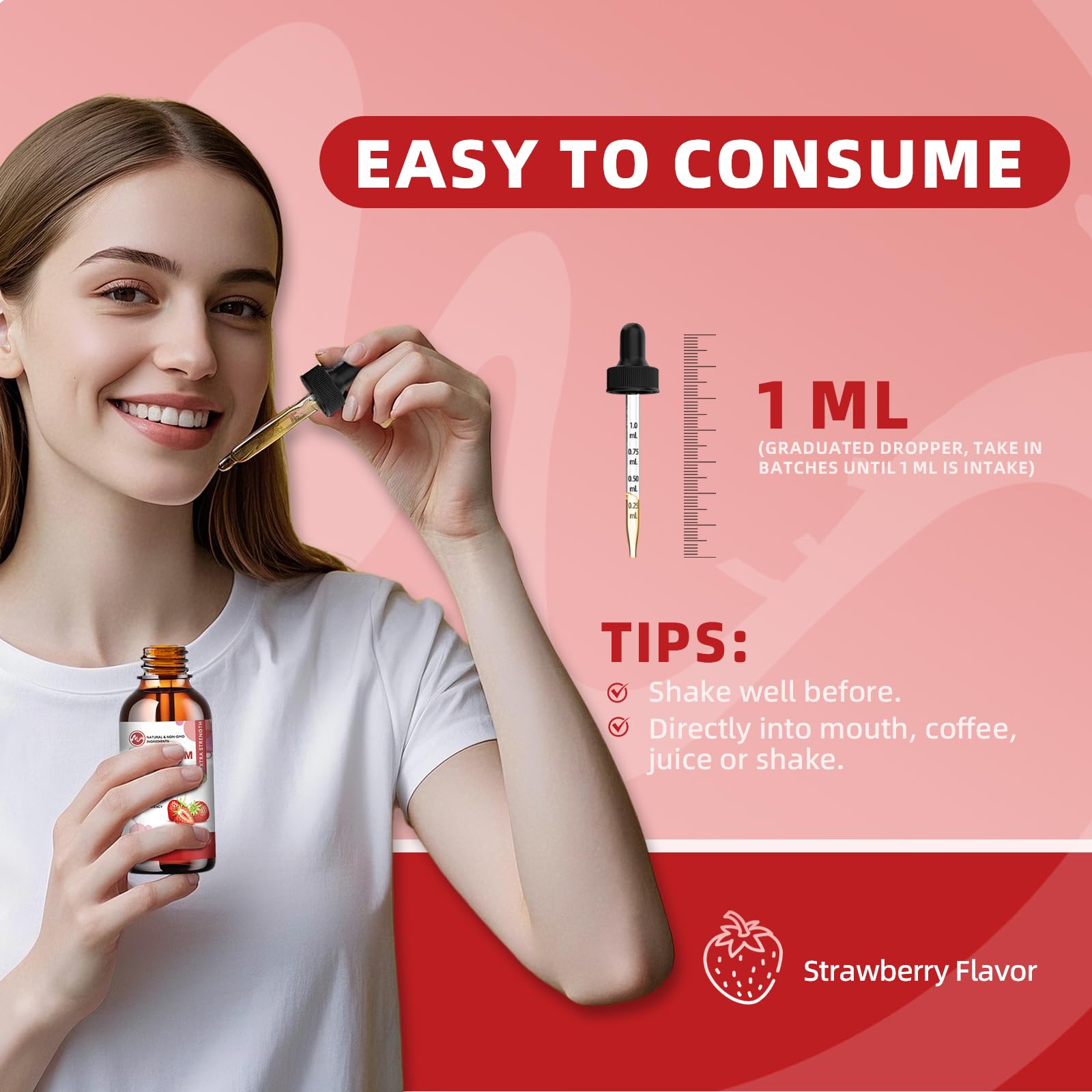 Dropper delivering 1 ml of magnesium liquid into the mouth