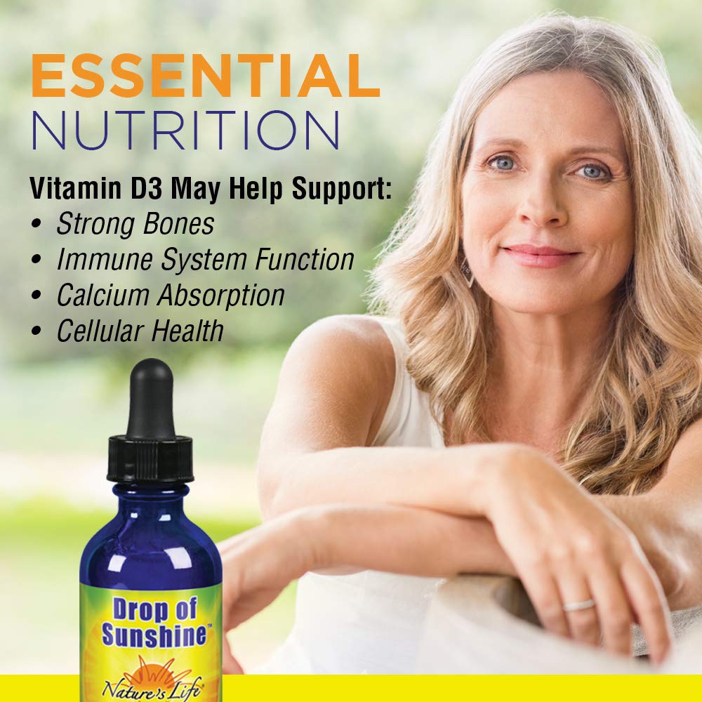 Liquid Vitamin D-3 drops bottle showing 5000IU strength and 2 oz size