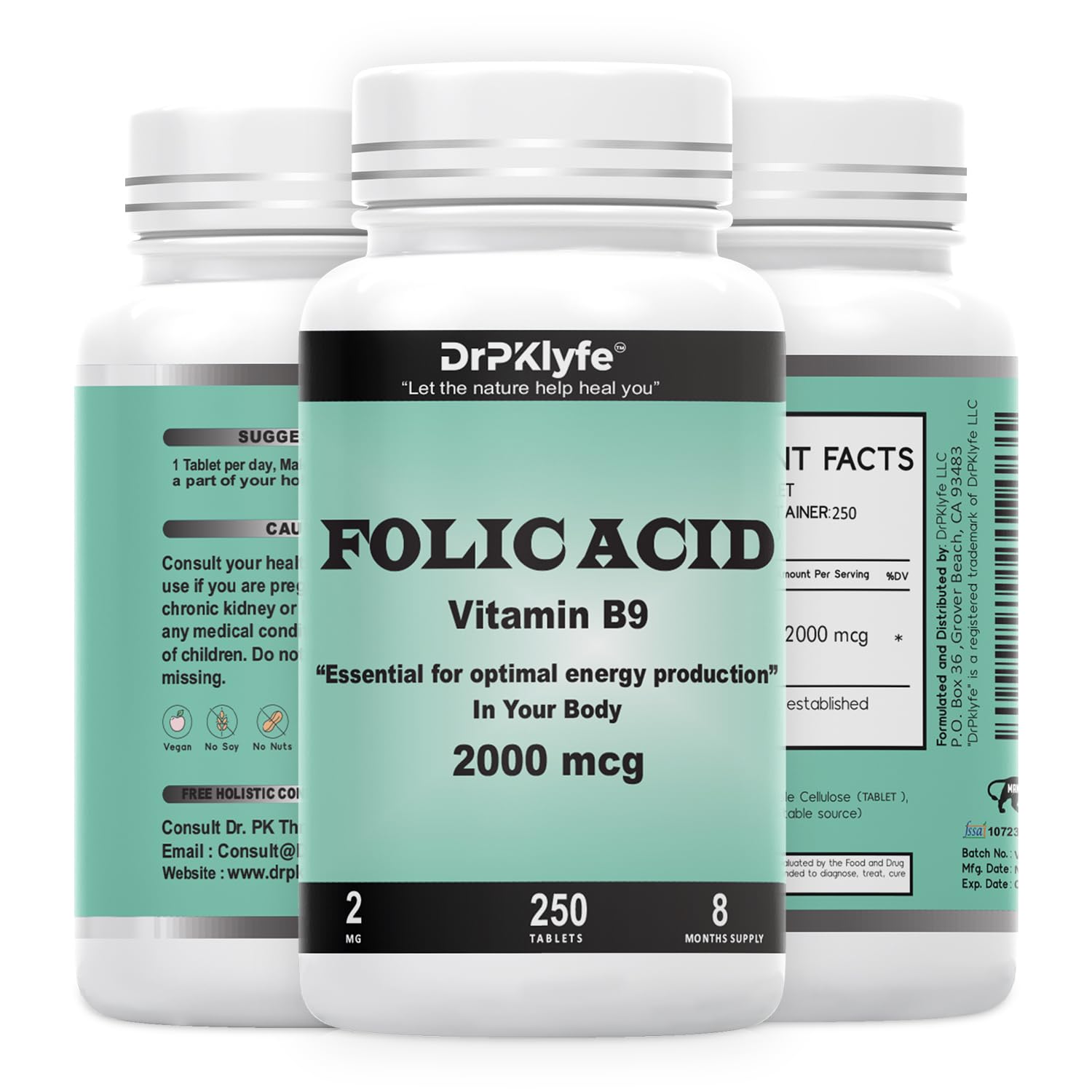 Vegan non-GMO allergen-free folic acid supplement