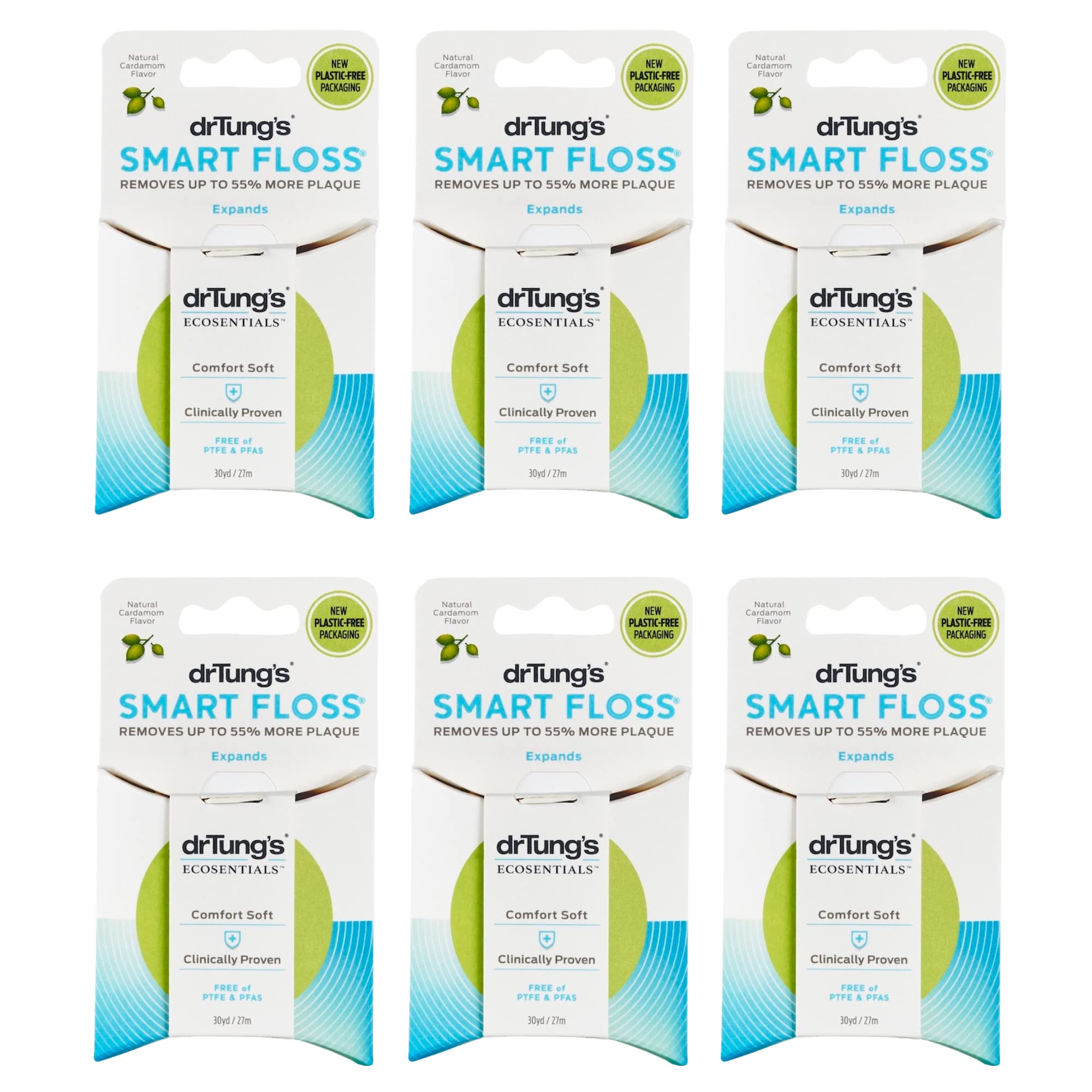 drTung's Smart Floss 30 yds Cardamom Flavor - six-pack packaging front