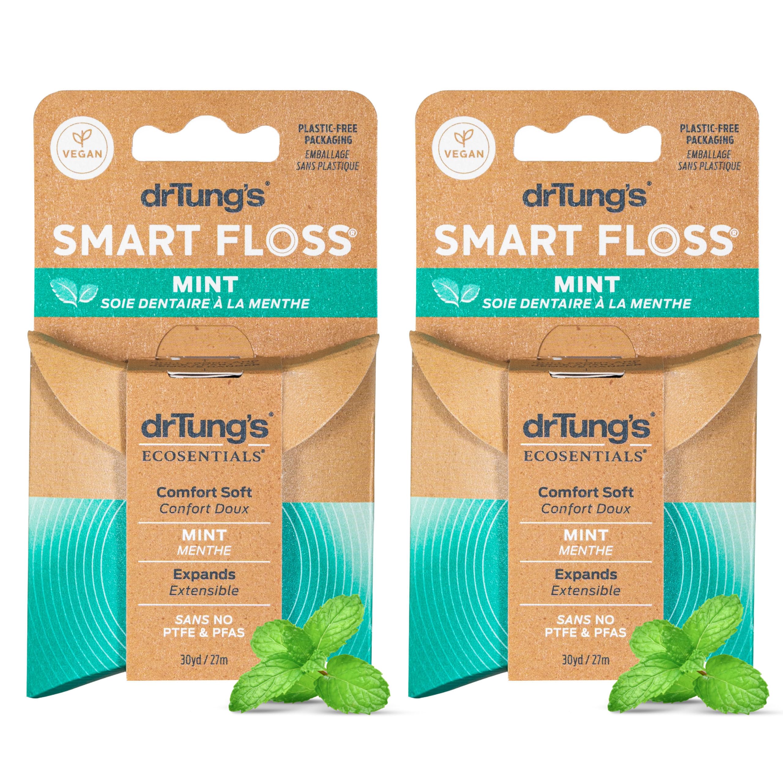 Front view of drTung's Smart Floss Mint 2-pack box