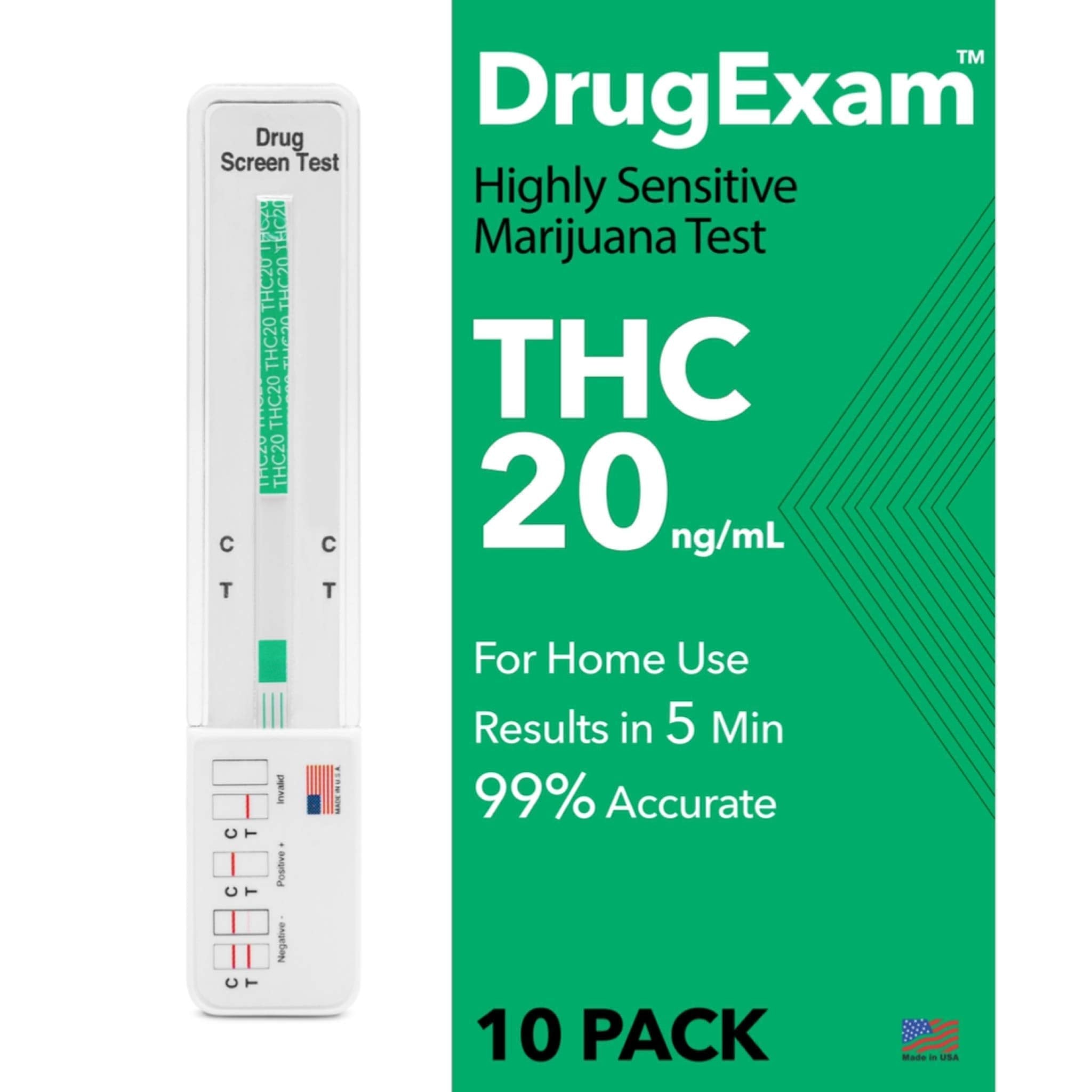 Front view of DrugExam 10-pack THC test kit