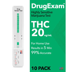 Front view of DrugExam 10-pack THC test kit