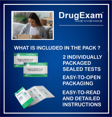 Two-pack DrugExam THC urine test kit in packaging