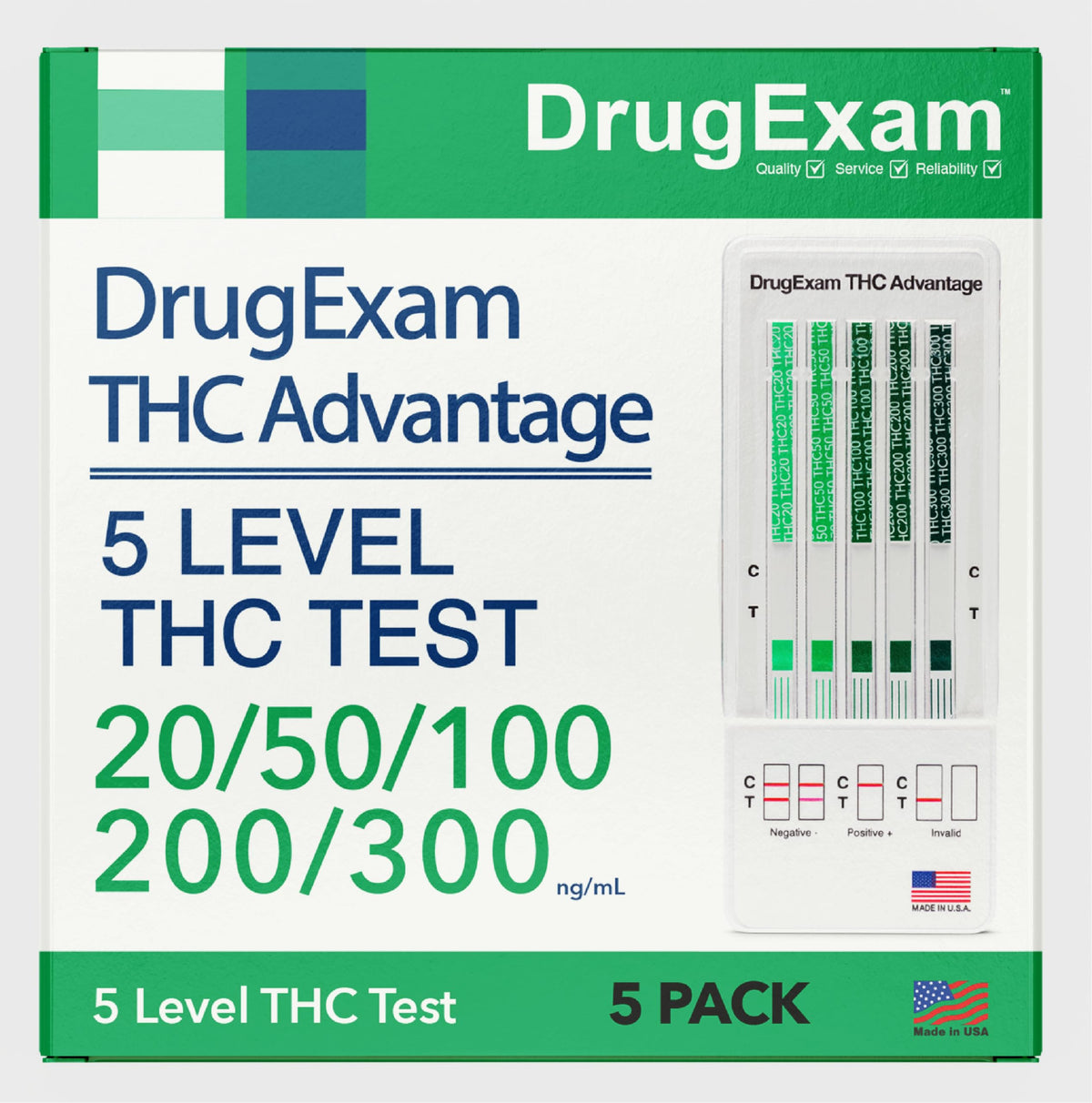 DrugExam 5 Pack Marijuana Test Dip Card kit – front view