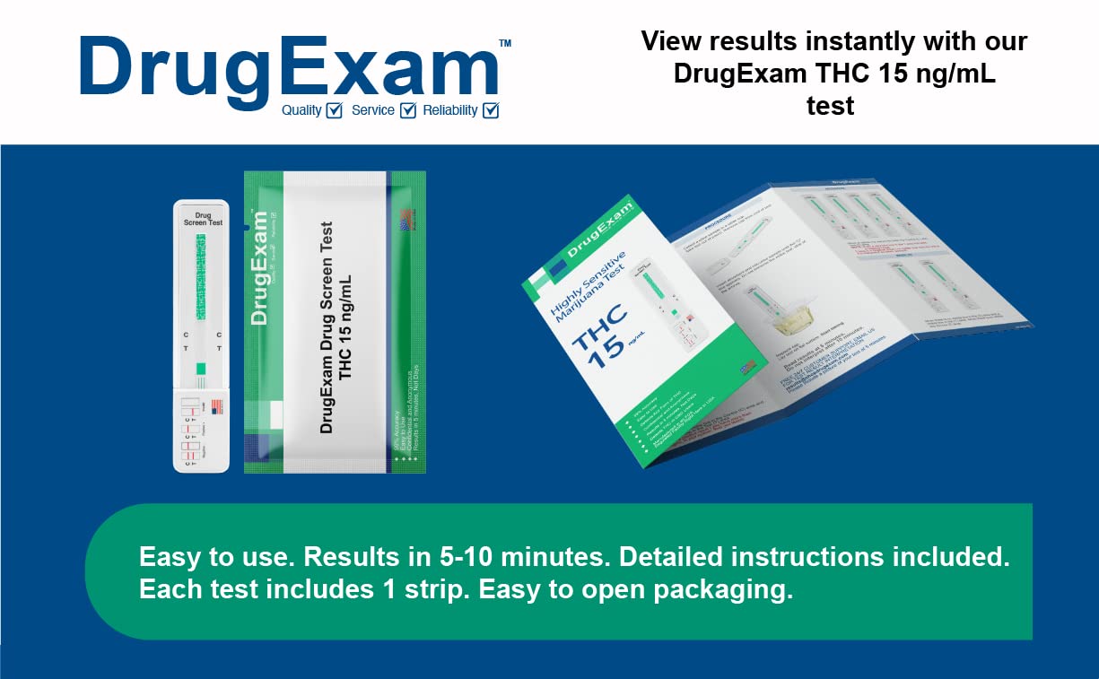 Packaging of DrugExam 10-pack THC marijuana test strips