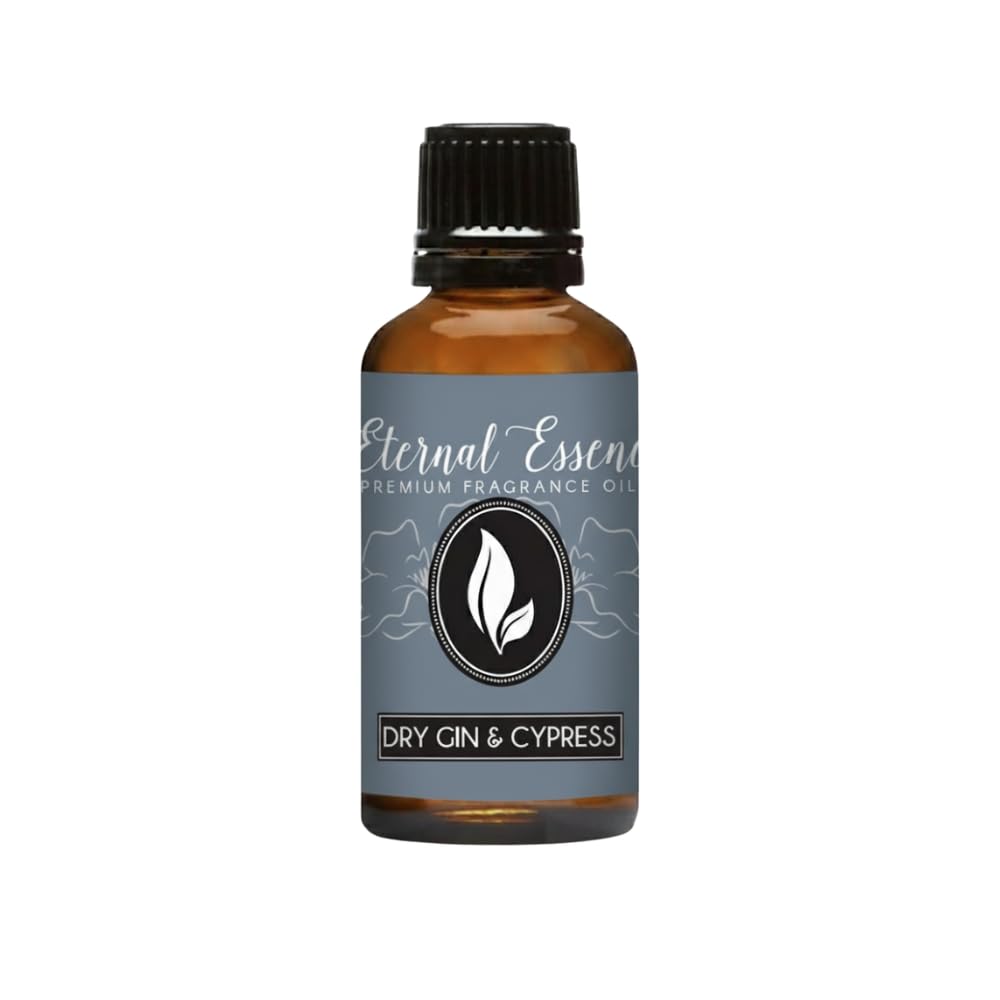Amber 30ml bottle of Dry Gin & Cypress fragrance oil with dropper