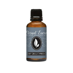 Amber 30ml bottle of Dry Gin & Cypress fragrance oil with dropper