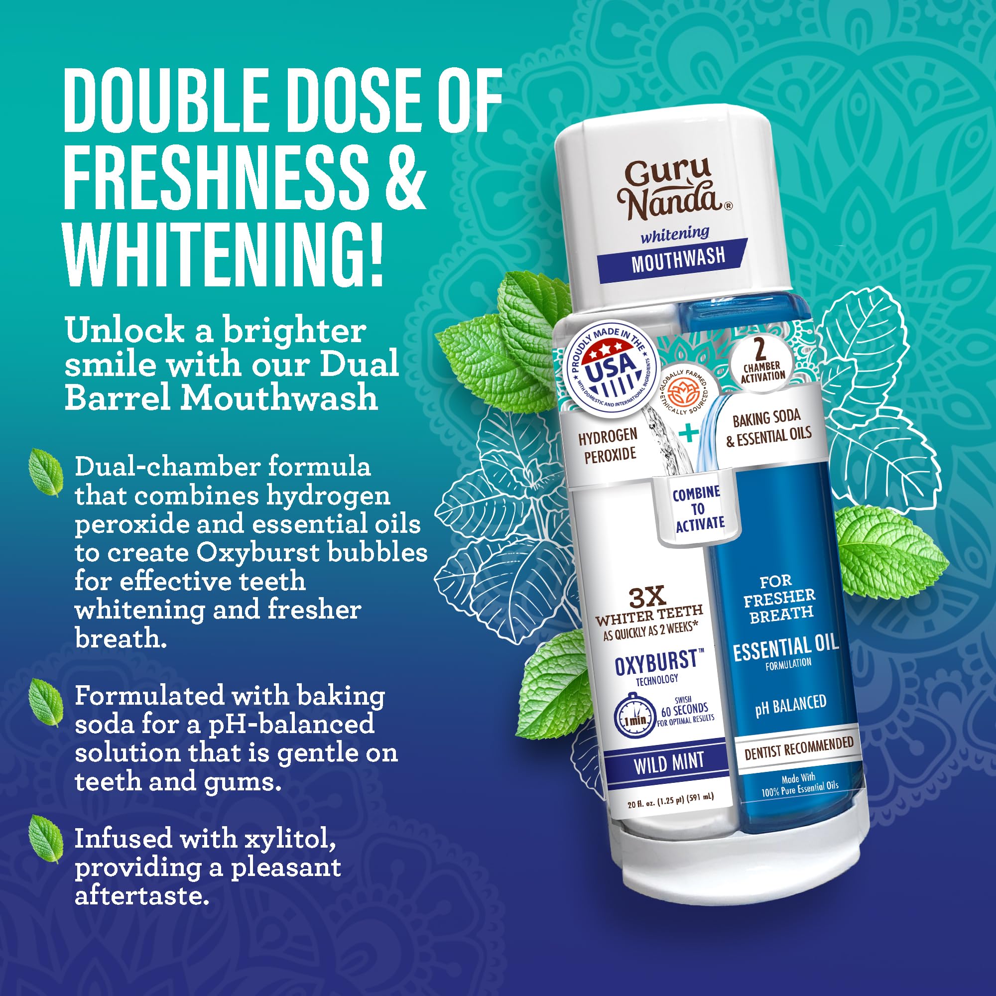 GuruNanda Dual Barrel Whitening Mouthwash bottle