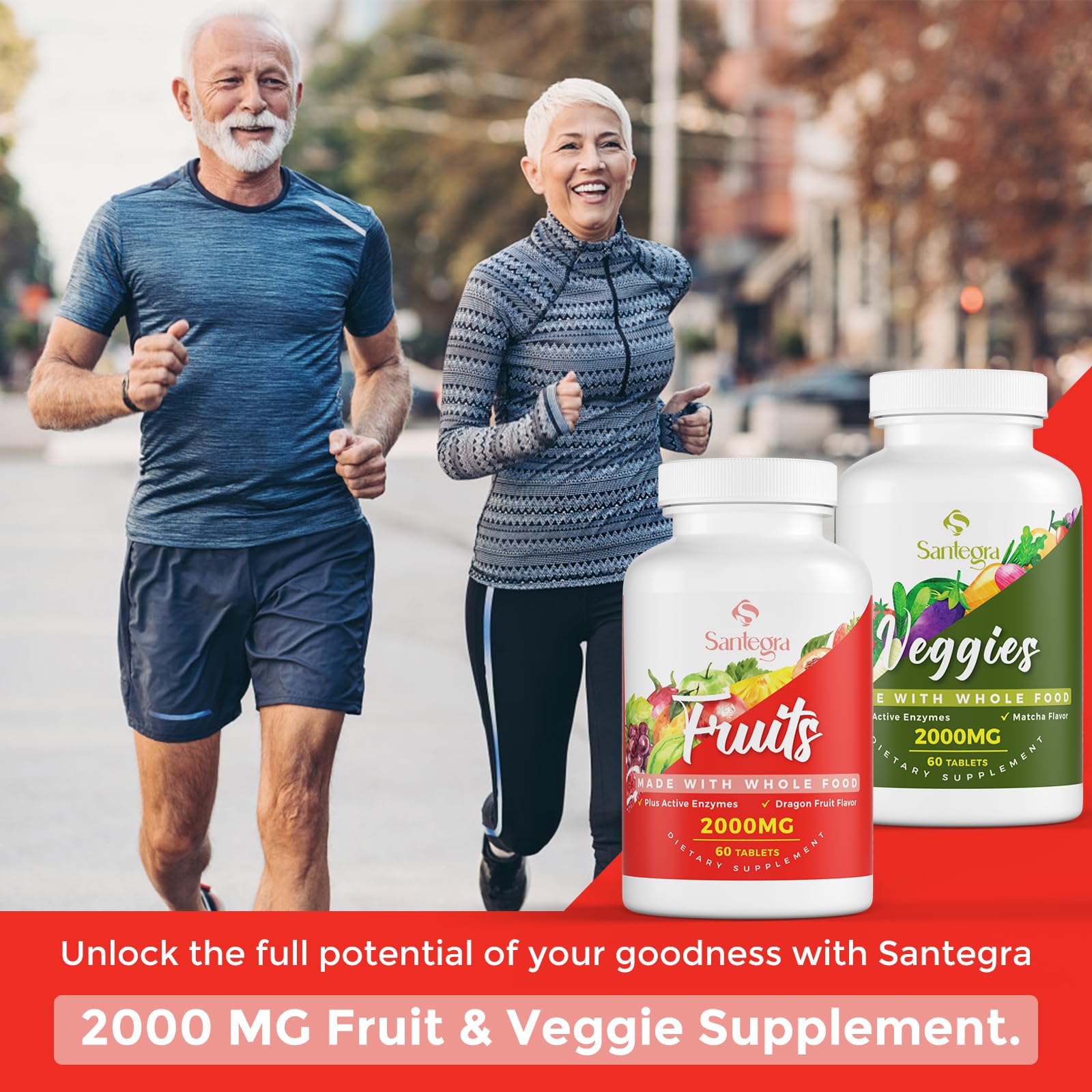 Dual bottles with separate fruit and vegetable tablets and two flavors