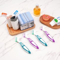 Dual-headed denture brush for dentures with large and small heads