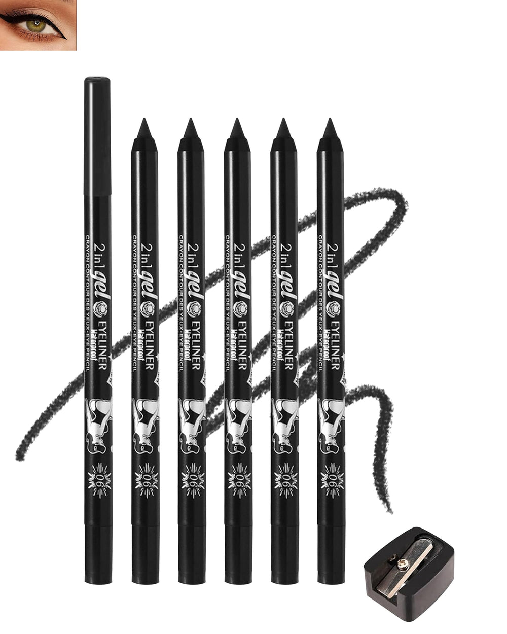 DuaTana black waterline eyeliner gel pencil with built-in sharpener provides precise, long-wear color.