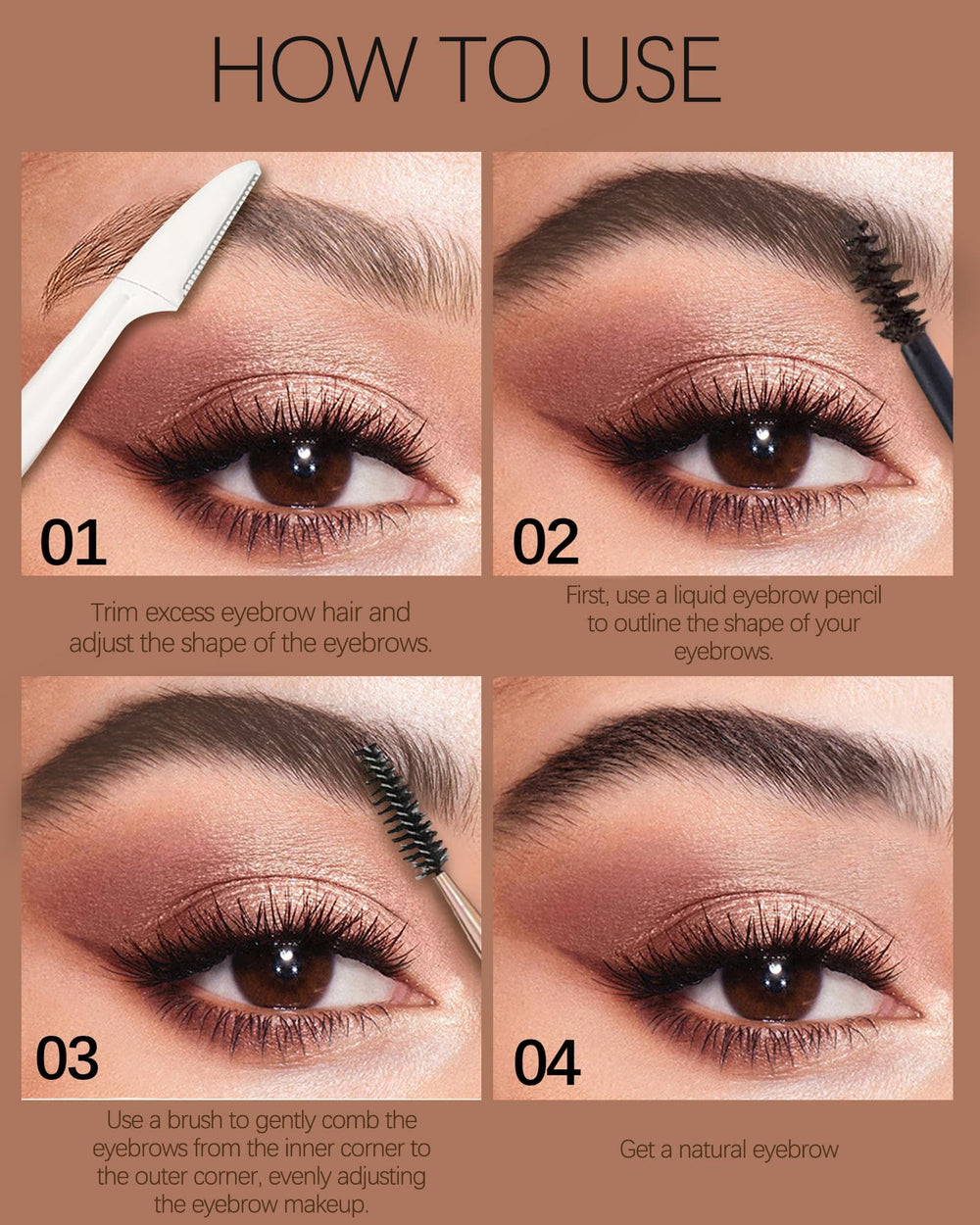 DuaTana swatches of tinted brow creams in natural tones